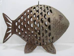 lot 57 image: Large Pierced Metal Fish Lantern Sculpture