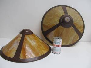 lot 114 image: Matching Pair of Arts & Crafts Style Slag Glass Lamp Shades
