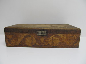 lot 290 image: Antique Art Nouveau Folk Art Pyrography Wood Box