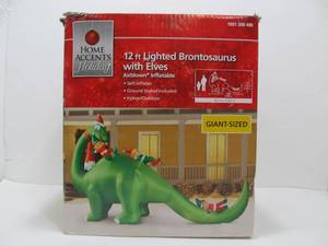 lot 148 image: New in Open Box HUGE Christmas Inflatable Lawn Display - 12 Brontasaurus wElves