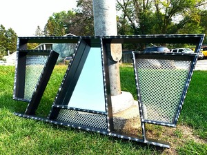 lot 331 image: Awesome LARGE Mid Century SilverBlack Over-the-Sofa Mirrored Wall Shelf