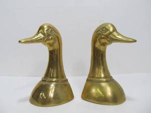 lot 191 image: Mid Century Brass Duck Head Bookends