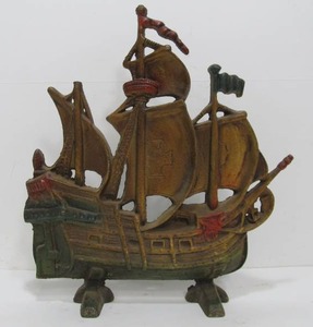 lot 200 image: Original Antique Cast Iron Pirate Ship Doorstop 