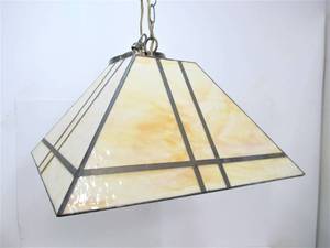 lot 203 image: Large Arts & Crafts Slag Glass Square Pendant Lamp