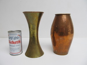 lot 172 image: 2 Vintage Hand Hammered Copper & Brass Metalware Vases