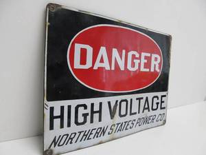 lot 210 image: Original Vintage 1950s era NSP Porcelain Sign - Danger High Voltage