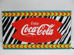 lot 211 image: Awesome Retro 90s COCA COLA Fishtail Zebra Striped Lighted Sign