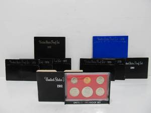 lot 232 image: Group of Consecutive Year US Mint Proof Coin Sets 1975-1983