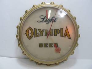lot 234 image: Vintage OLYMPIA Beer Lighted Advertising Bottle Cap Clock Sign