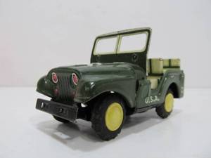 lot 269 image: Vintage 1950s-60s TADA Japanese Tin Army Jeep Friction Toy
