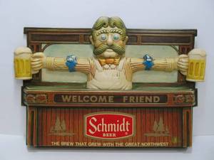 lot 271 image: Awesome Vintage SCHMIDT Bartender Beer Sign - Welcome Friend