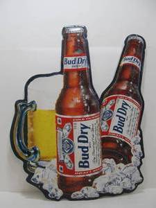 lot 274 image: Vintage Large Metal BUD DRY Beer Sign