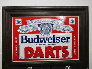 lot 301 image: Vintage BUDWEISER DARTS Scoreboard Bar Beer Sign