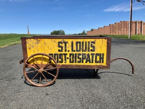 lot 6 image: Original 1930s Newspaper Delivery Bicycle TrailerWagon - Saint Louis Dispatch