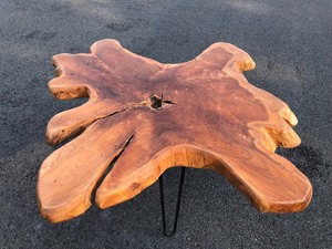 lot 187 image: Great Looking Live Edge Thick Wood Slab Hairpin Leg Coffee Table