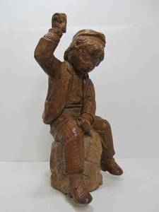 lot 311 image: Large Vintage Heavy PlasterCeramic Sculpture - Boy Carving a Large Stone