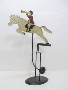 lot 324 image: Metal Balancing Sculpture - Horse & Rider wBugle