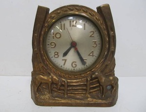 lot 327 image: Working Vintage Metal Sessions Desk Clock wHorses