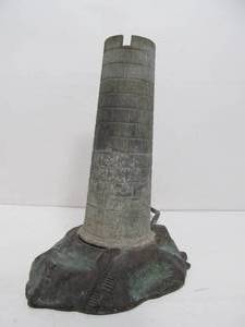 lot 328 image: Old Vintage Heavy Cast Metal & BrassBronze Castle Pillar Lamp