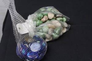 Lot of (2 Bags) Rock Dcor - Green Quartz, Glass Gems