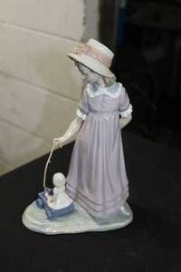 10 Girl with Wagon Ceramic Table Statue