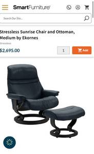 NO RESERVE Sunrise Chair Medium with Ottoman 100% Black Leather by Ekornes Stressless