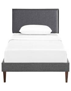 1 Brand new never used, Amaris Gray Twin Fabric Platform Bed with Squared Tapered Legs & 1 brand new twin sheet set still in packaging.