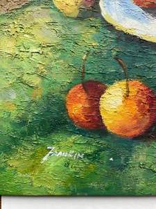 Large still life impasto oil painting of vibrant fruits