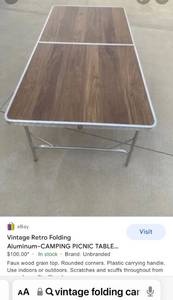Vintage 1960s folding aluminum camping picnic table wood grain in amazing condition for its vintage age.