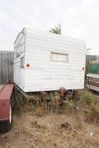 lot 39 image: 8 ft trailer with camper mounted