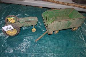 Vintage ERTL John Deere Die Cast Tractor, Pressed Steel Trailer
