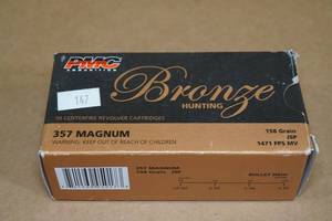lot 69 image: 50 PMC Bronze Hunting .357 Mag 158 Gr JSP Ammo