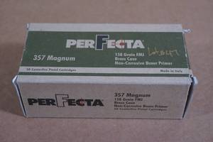 lot 71 image: 50 Perfecta .357 Mag 158 Gr FMJ Brass Case Ammo