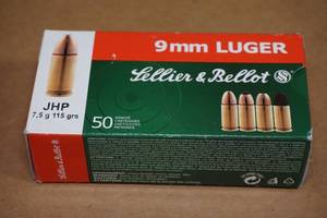 lot 87 image: 50 Sellier & Bellot 9mm Luger 115 Gr JHP Ammo