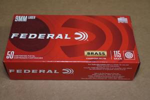 lot 93 image: 50 Federal Champion 9mm Luger 115 Gr FMJ RN Ammo