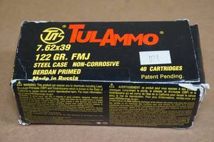 lot 97 image: 40 TulAmmo 7.62 x 39mm 122 Gr FMJ Steel Case Ammo