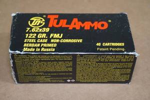 lot 98 image: 40 TulAmmo 7.62 x 39mm 122 Gr FMJ Steel Case Ammo