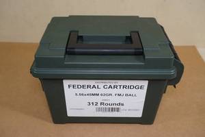 lot 99 image: 312 Federal 5.56 x 45mm 62 Gr FMJ Ball Ammo in Plastic Box
