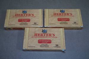 lot 101 image: 60 Herters .223 Rem 55 Gr FMJ Steel Case Ammo