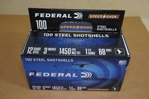 lot 118 image: 100 Federal Speed Shok 12 Gauge 3 Steel BB Shot Shotshells