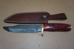 lot 170 image: Custom Handmade Damascus Style Steel Bowie Knife with Mahogany and Cherry Handle