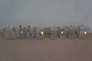 lot 9 image: 4- 15 L Jelly and 4 160 ML Mini Mold Weck Canning Jars