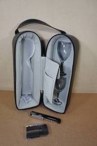 lot 19 image: Leather Wine Caddy With Two Glasses and Bar Tool
