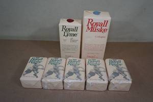 lot 32 image: Royall Muske Cologne -8oz, Lyme Lotion -4oz, Rugby Face and Body Bars