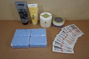 lot 40 image: Peel Off Gel Mask, Deep Cleansing Foam, Bath Salts, Bars of Soap, Shea Butter