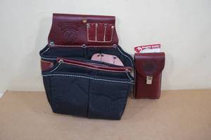 lot 42 image: Occidental Leather Tool Pouch with Clip-On Large Leather Phone Holster