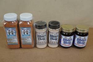 lot 58 image: Blues Hog Sweet and Savory Seasoning,  Beef Marinade Mix, and BBQ Sauce -2 of each