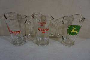 lot 213 image: Glass Beer Pitchers - John Deere, Coors, Slim Jim