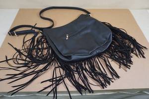 lot 224 image: Womens Black Over the Shoulder Fringe Purse with Removable Straps