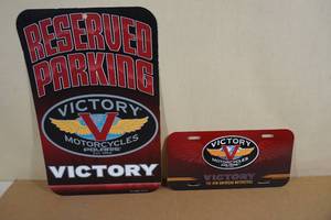 lot 225 image: Victory Motorcycles Reserved Parking Sign and License Plate